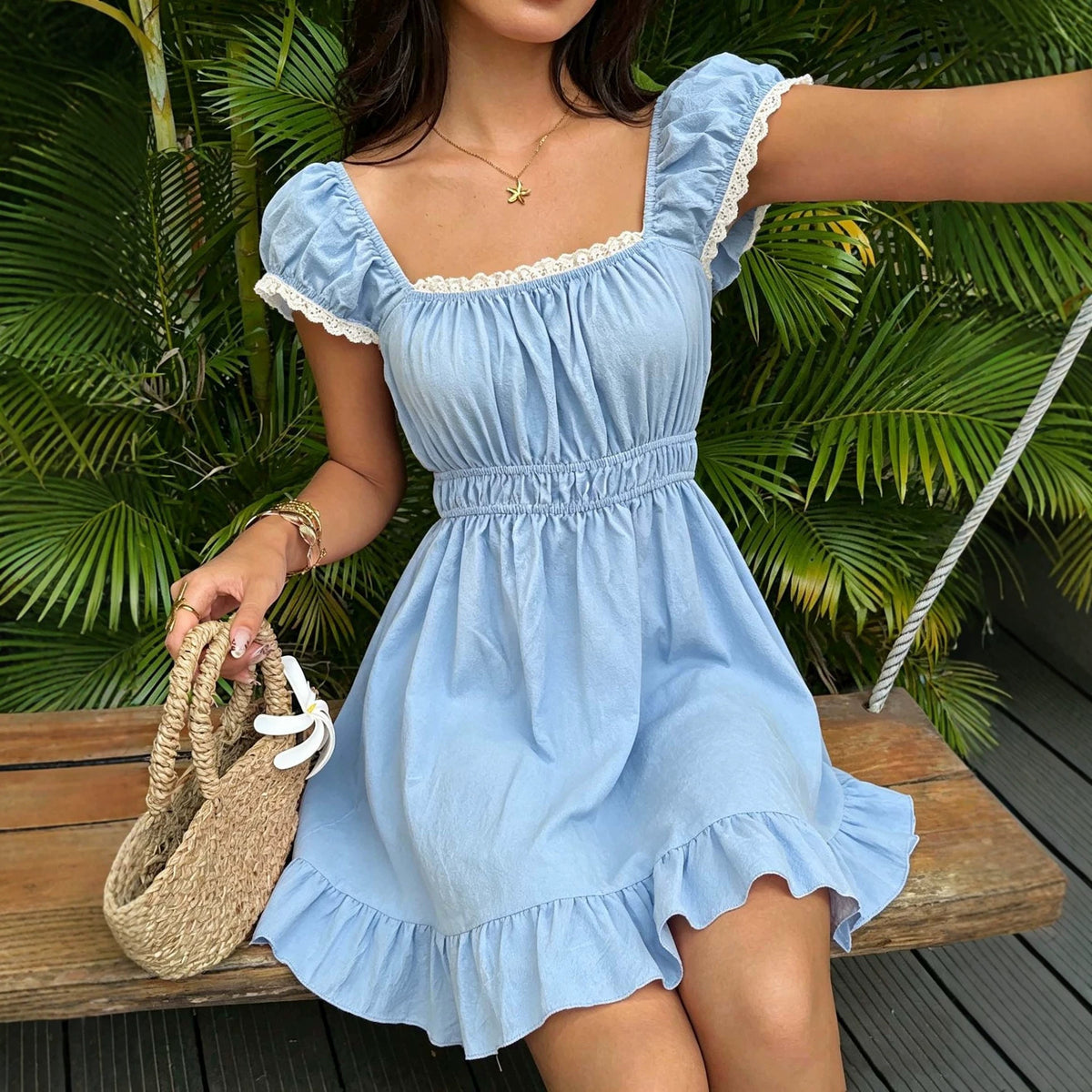 Sommerliches A-Linien Kleid mit Puffärmeln – Bild 2 | LuxeStyle