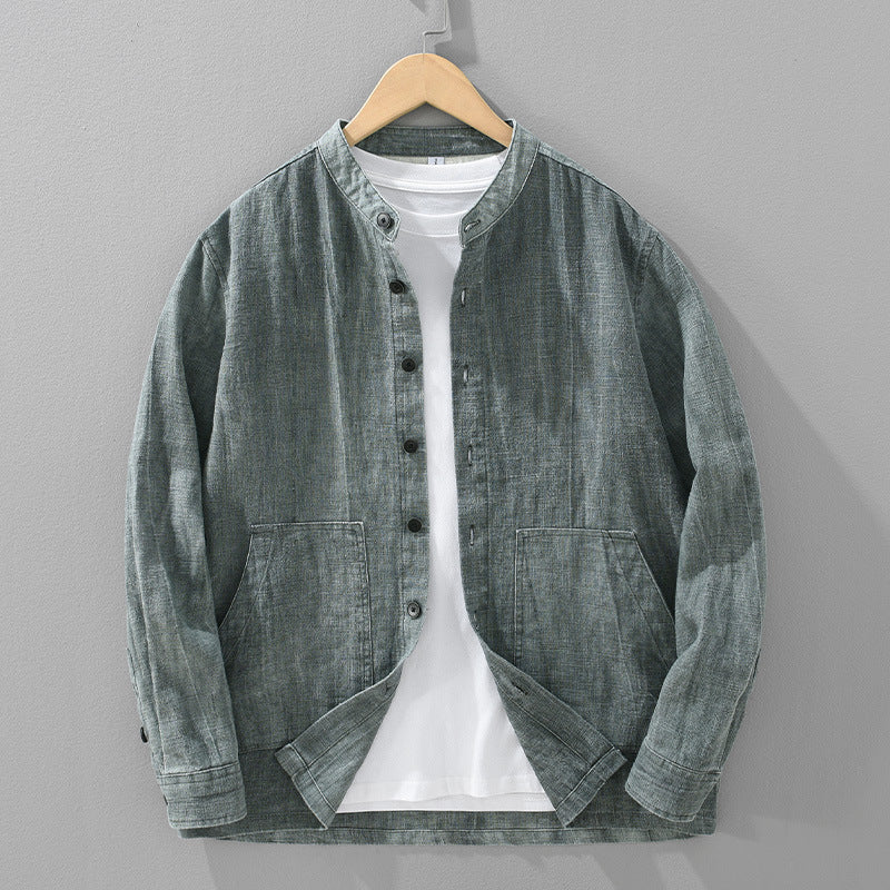 Herren Leinenhemd mit Stehkragen – Bild 7 | LuxeStyle