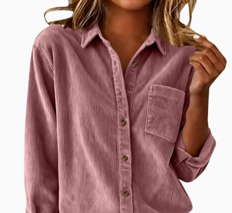 Corduroy Shirt mit Streifenkragen, lange Ärmel – Bild 2 | LuxeStyle