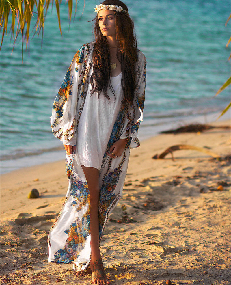 Chiffon Strand-Cardigan mit Print – Bild 2 | LuxeStyle