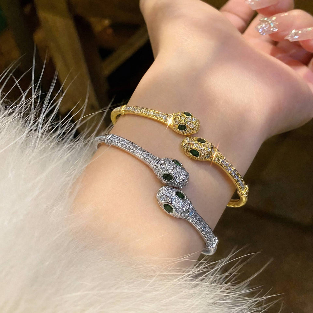 Doppelköpfiges Schlangen-Armband mit Diamanten