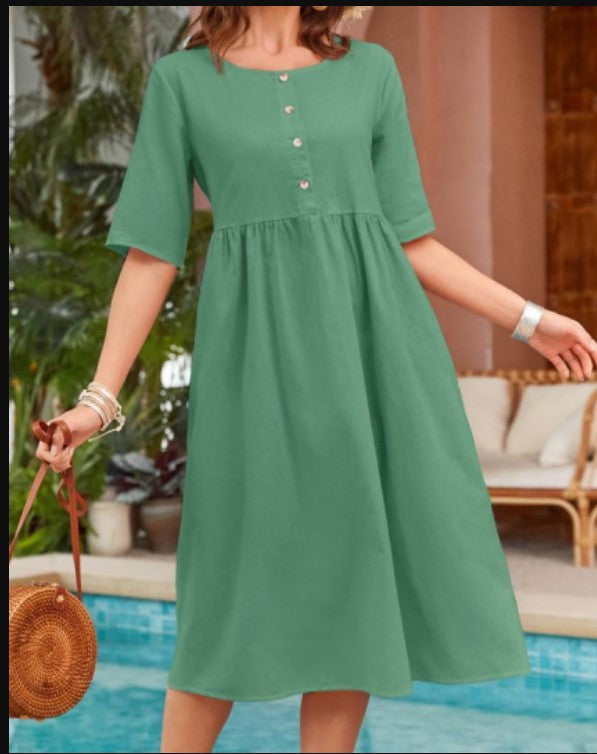Casual A-Linien Kleid mit Rundhals & Taschen – Bild 9 | LuxeStyle