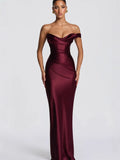 Off-Shoulder Satin-Kleid mit Taillenschnürung