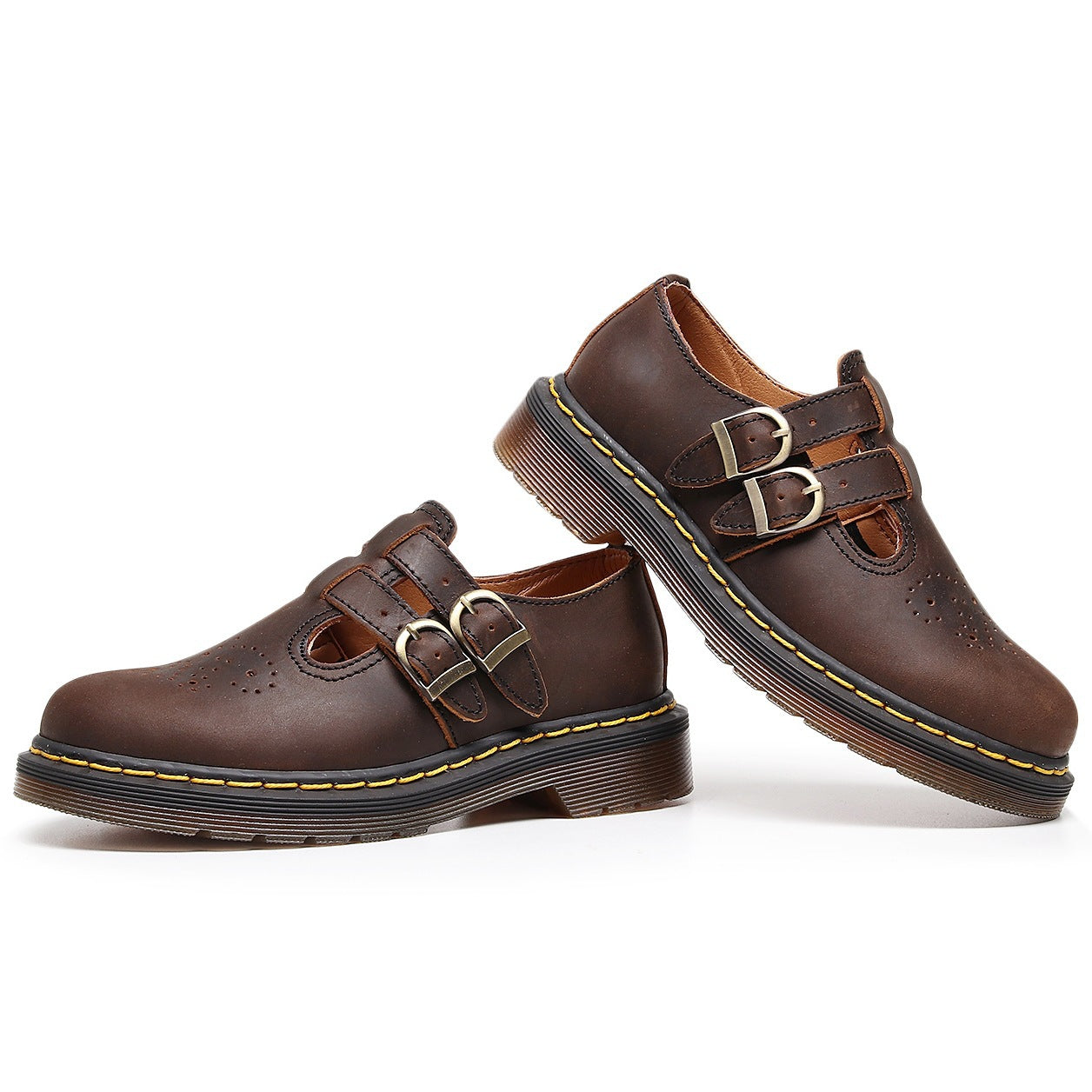 Dunkelbraune Mary Jane Halbschuhe aus Leder