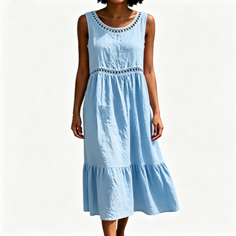 Elegantes ärmelloses Leinenkleid mit Spitze – Bild 9 | LuxeStyle