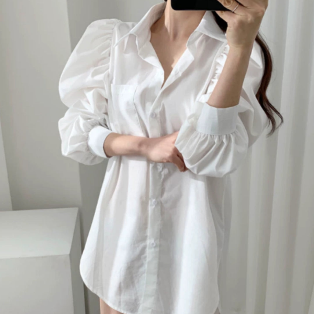 Plissiertes Langarm-Shirt mit Bubi-Ärmeln