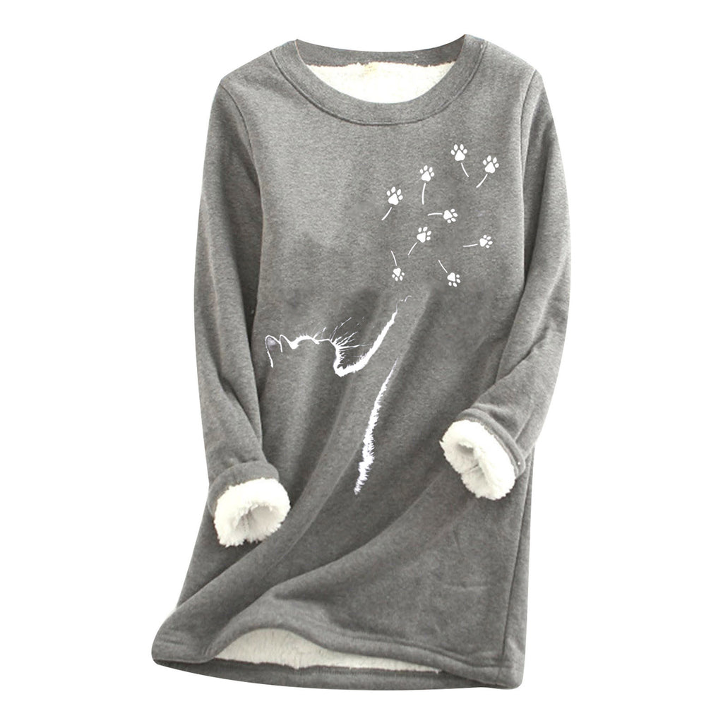 Damen Cat-Paw Print Flauschiges Sweatshirt