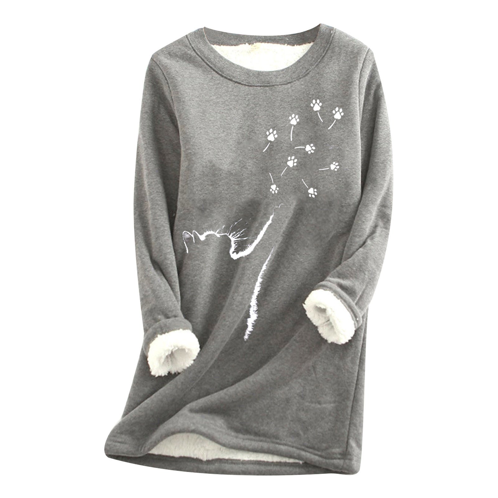 Damen Cat-Paw Print Flauschiges Sweatshirt