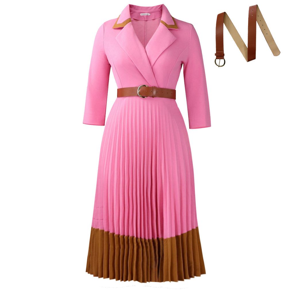 Faltenrock-Kleid mit Gürtel, hoher Taillierung – Bild 8 | LuxeStyle