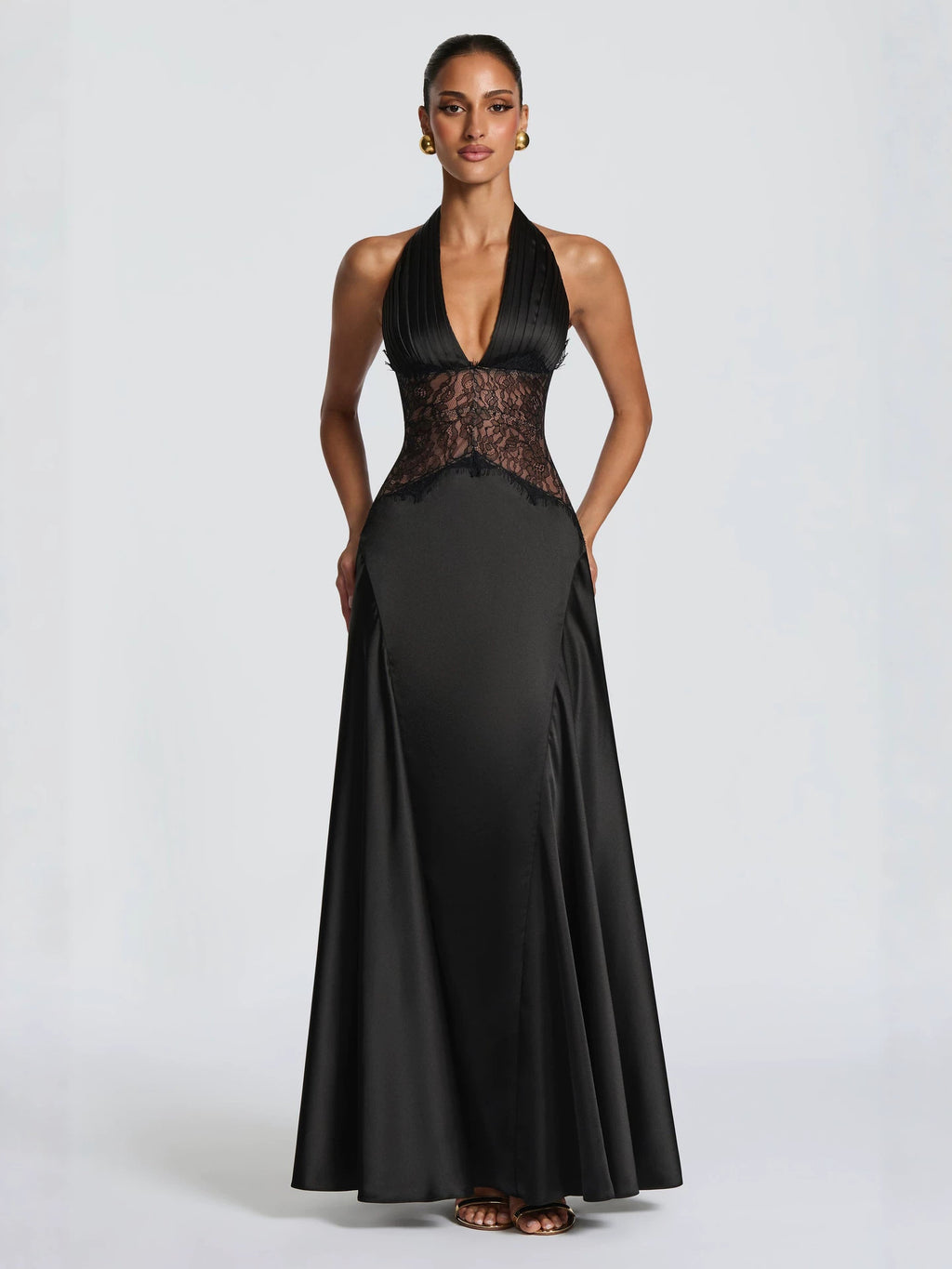 Satin-Abendkleid mit Spitze