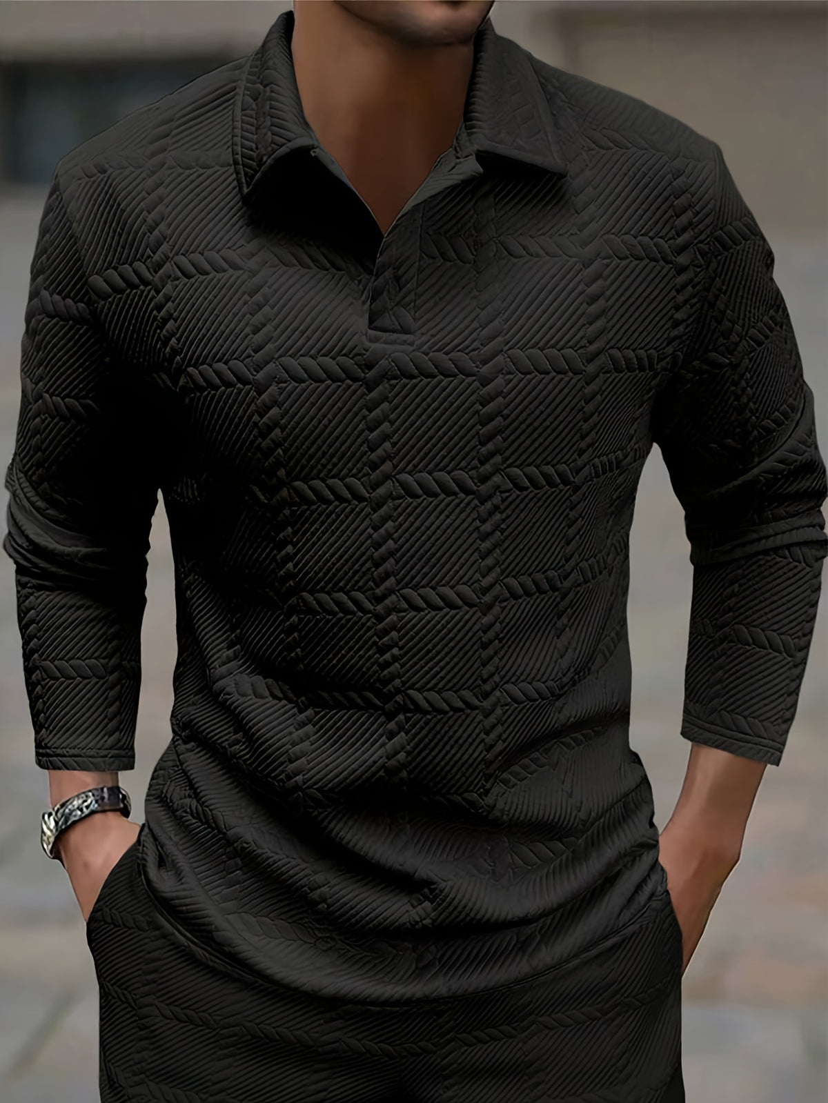 Männer Polo Shirt Langarm, einfarbig, Slim Fit – Bild 6 | LuxeStyle