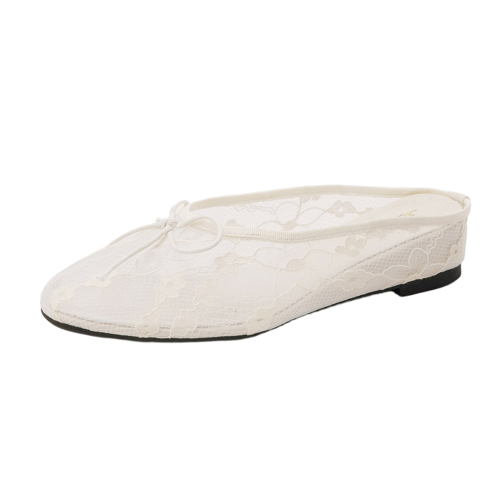 Spitzen-Slipper mit Schleife und Keilabsatz