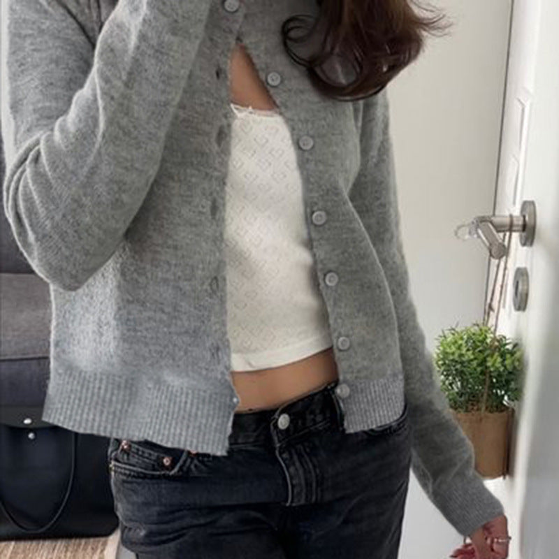 Strick-Cardigan mit Rundhals und Knöpfen