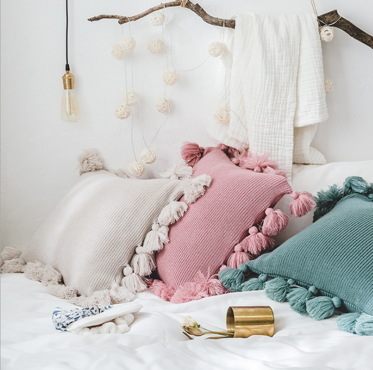 Bohemian Strick-Kissenbezug mit Fransen | LuxeStyle