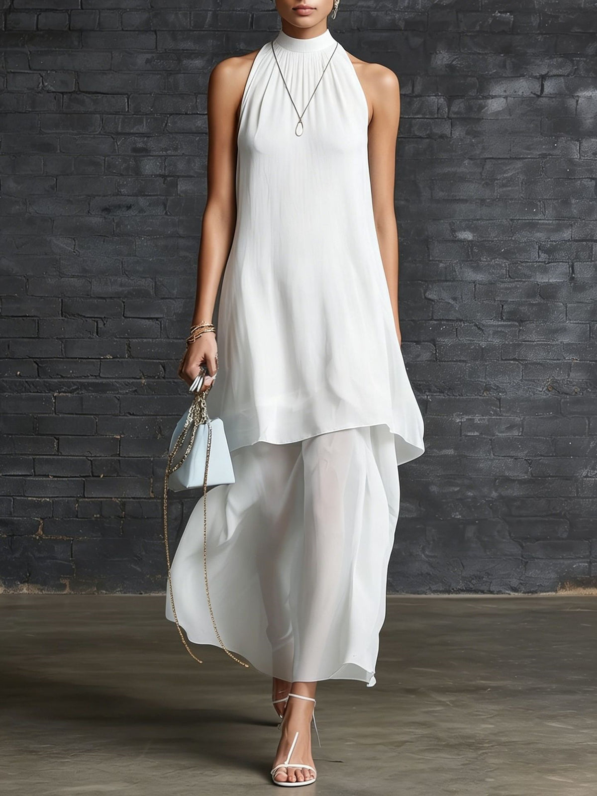Elegant Armlos Modischer Halsausschnitt Damenkleid – Bild 3 | LuxeStyle