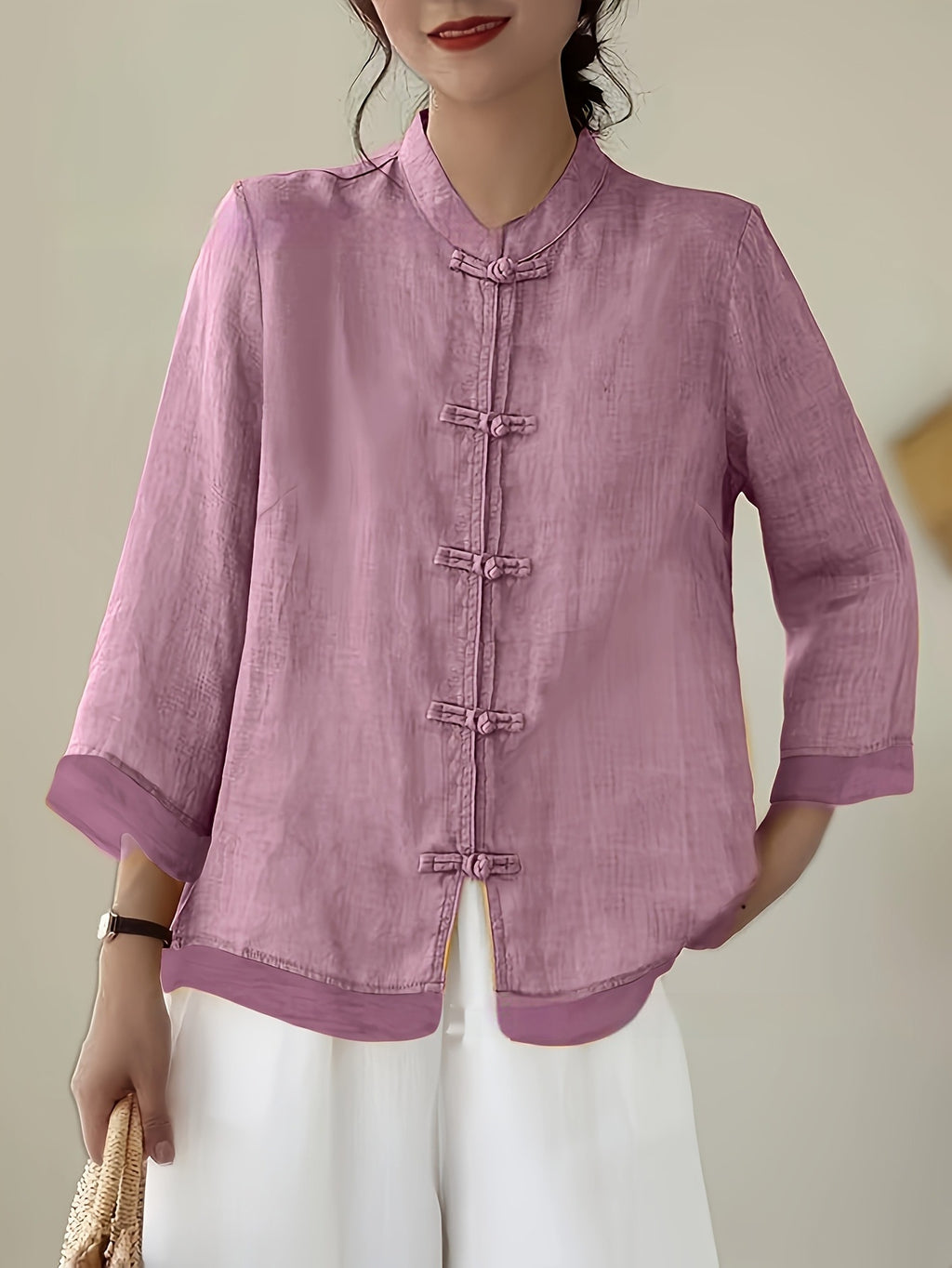 Chinesisches Patchwork-Shirt mit Knopfleiste – Bild 2 | LuxeStyle