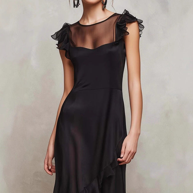 Asymmetrisches langes Kleid mit Bischofsärmeln – Bild 5 | LuxeStyle