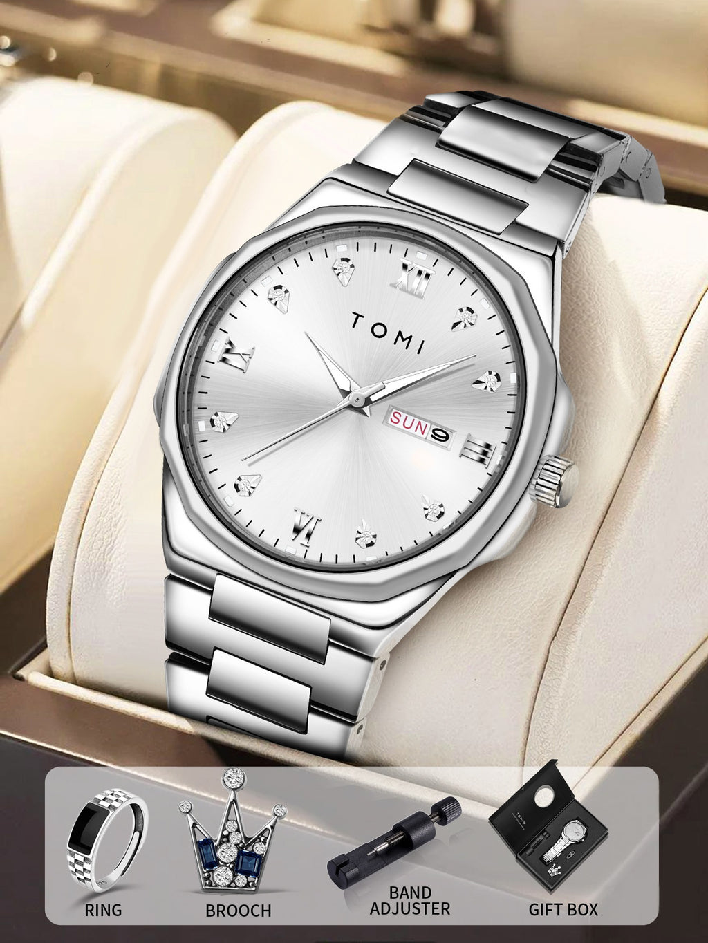 Elegante Quarzuhr mit Diamanten für Herren
