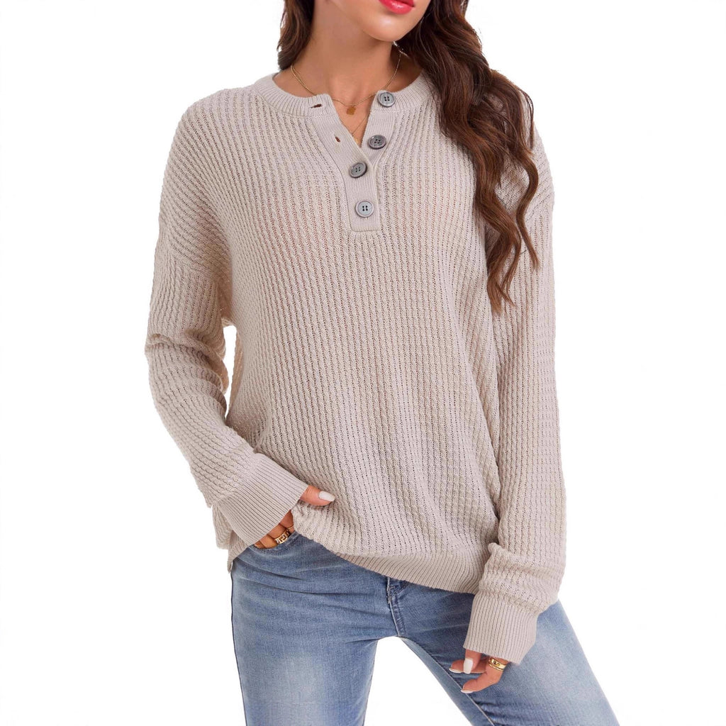 Lockerer Pullover mit Rundhals und Knöpfen