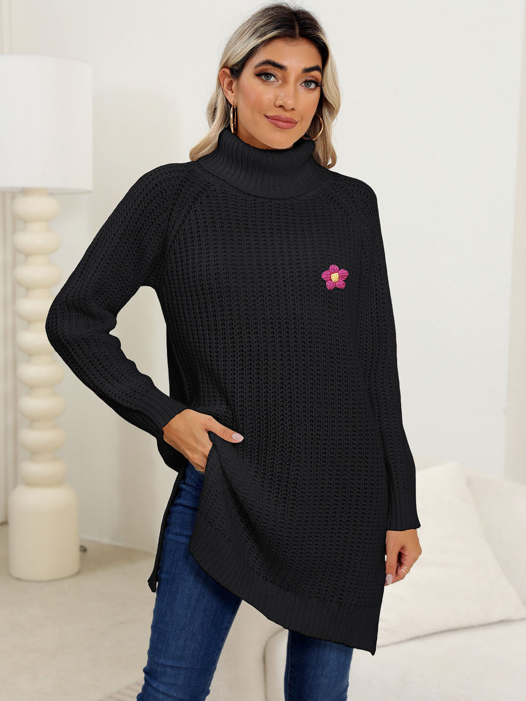 Damen Herbst/Winter Strickkleid mit Schlitz