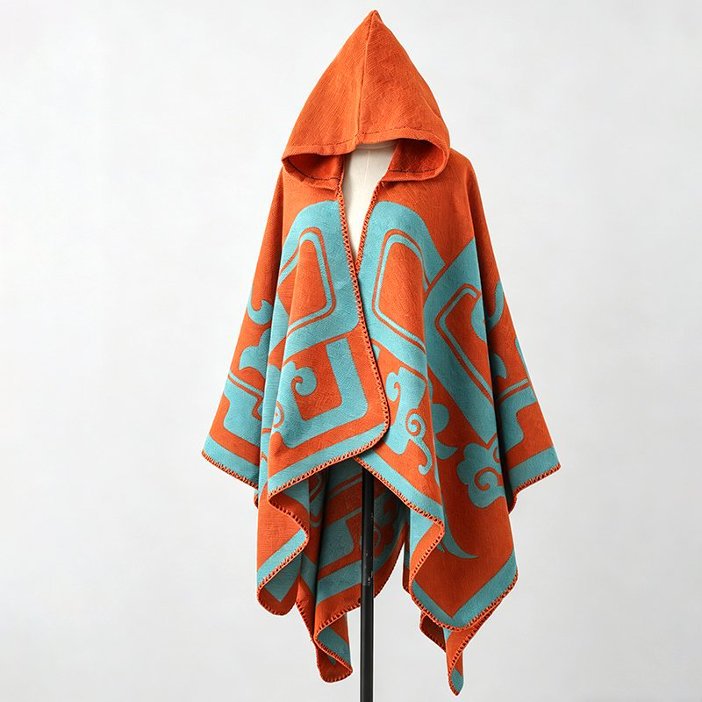Damen-Cape mit Ethno-Muster und Wärme-Funktion