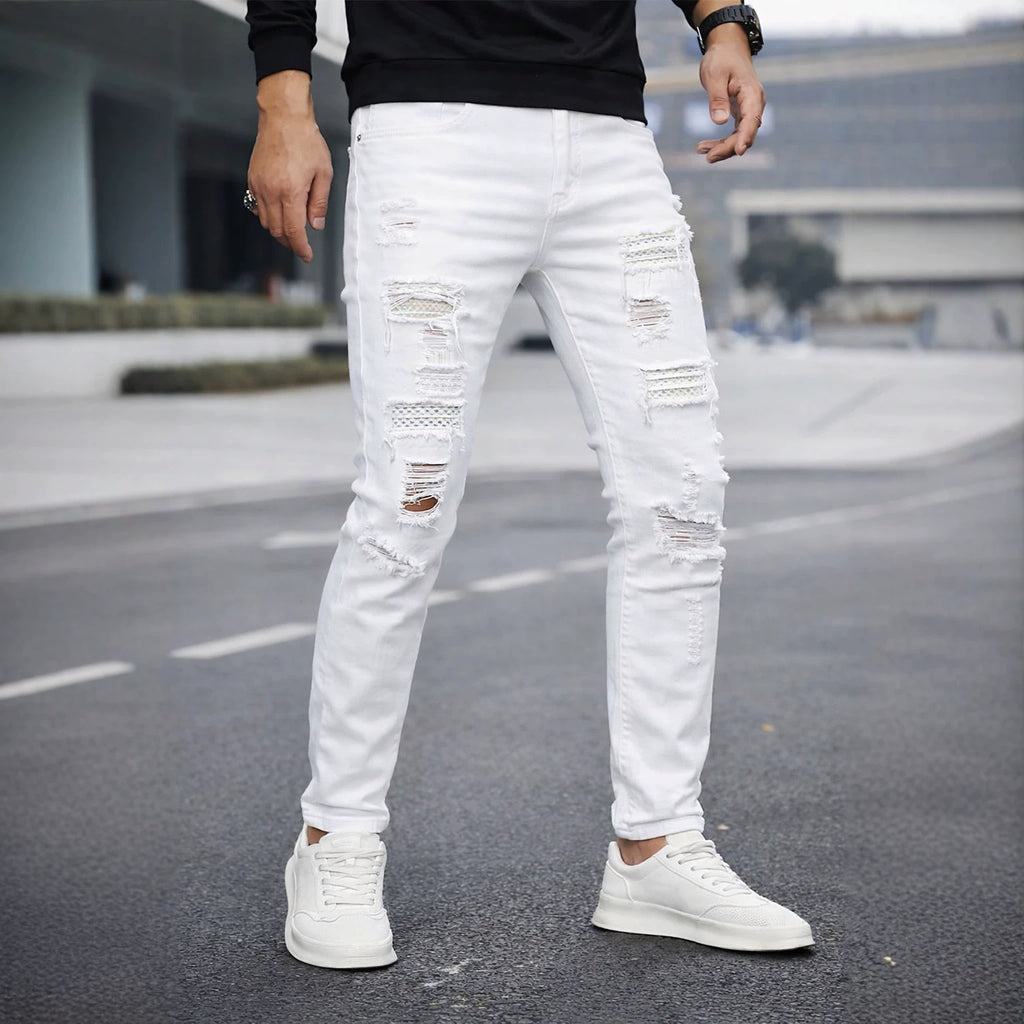 Herren Slim-Fit Jeans mit Perlenstickerei