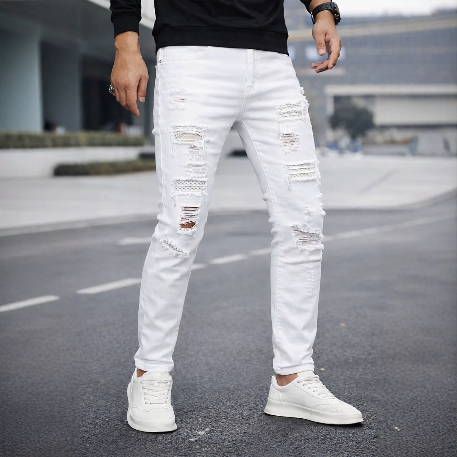 Herren Slim-Fit Jeans mit Perlenstickerei