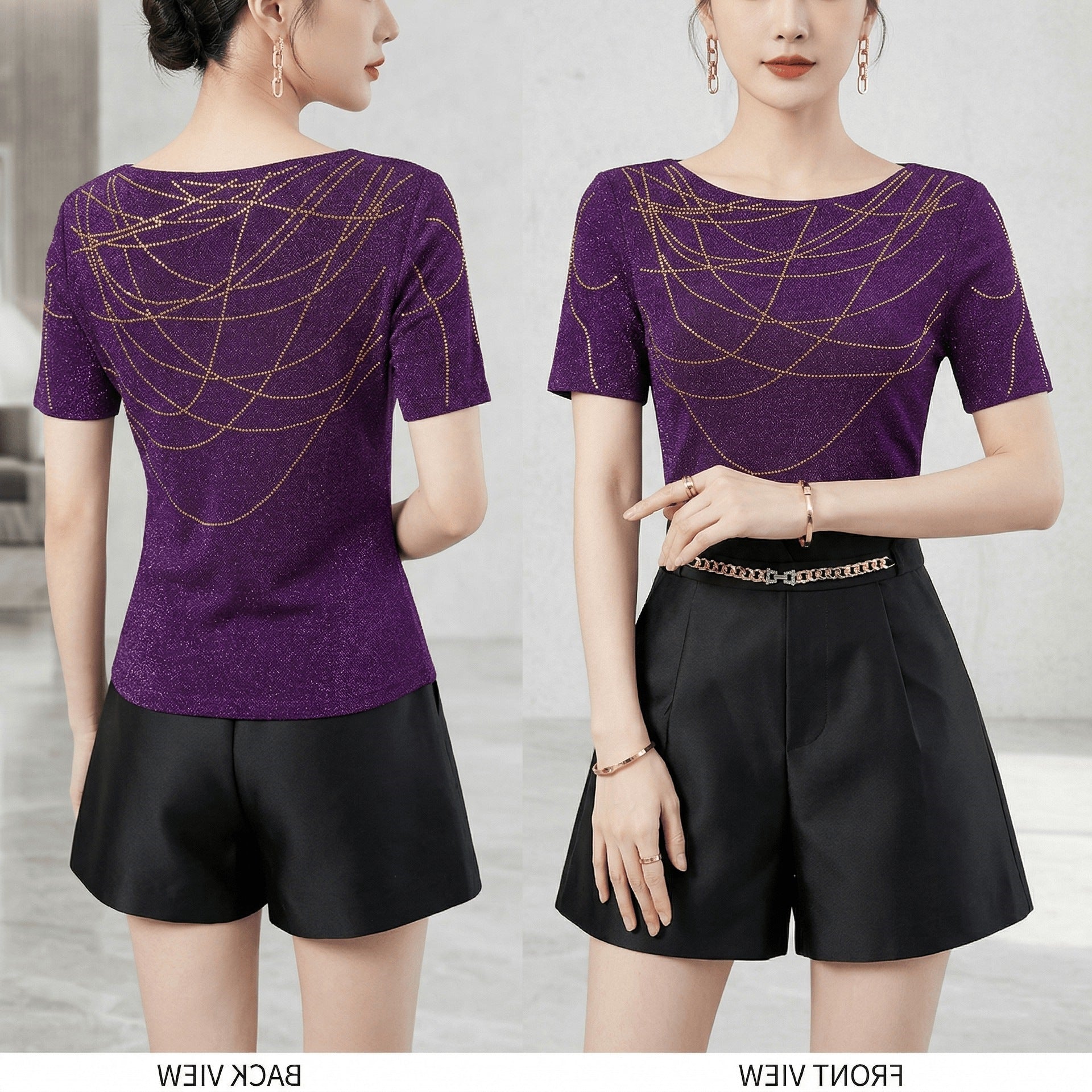 Glitzerndes Langarm-Mesh-Shirt mit Rundhals – Ansicht 2