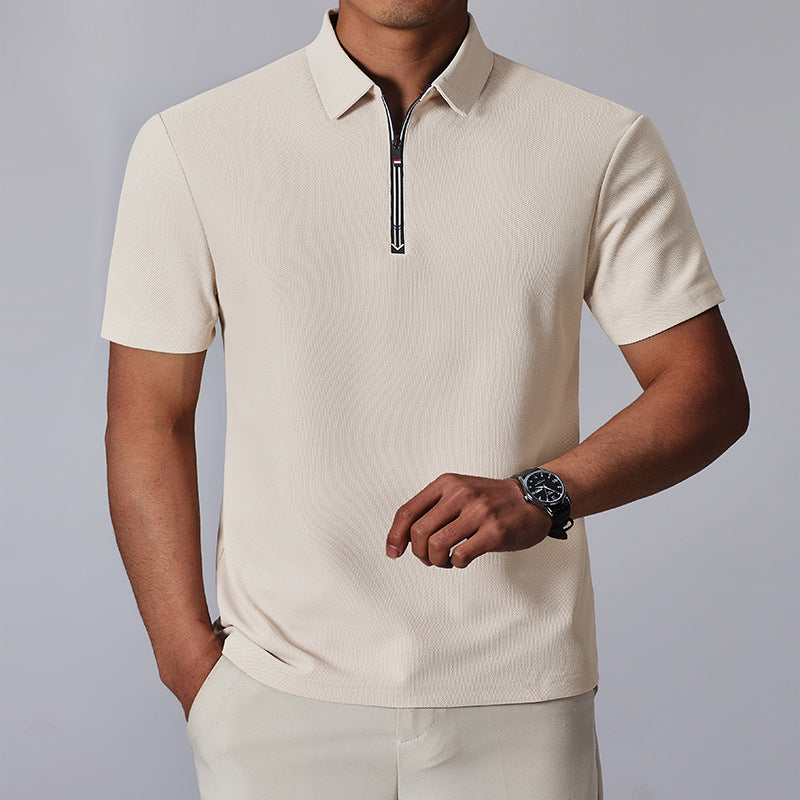 Kurzarm-Shirt mit Stehkragen und Reissverschluss – Bild 6 | LuxeStyle