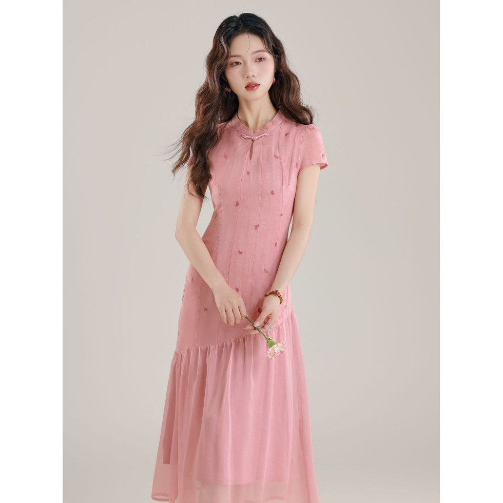 Chinesisches Fake-Zweiteiler Kleid mit Print | LuxeStyle