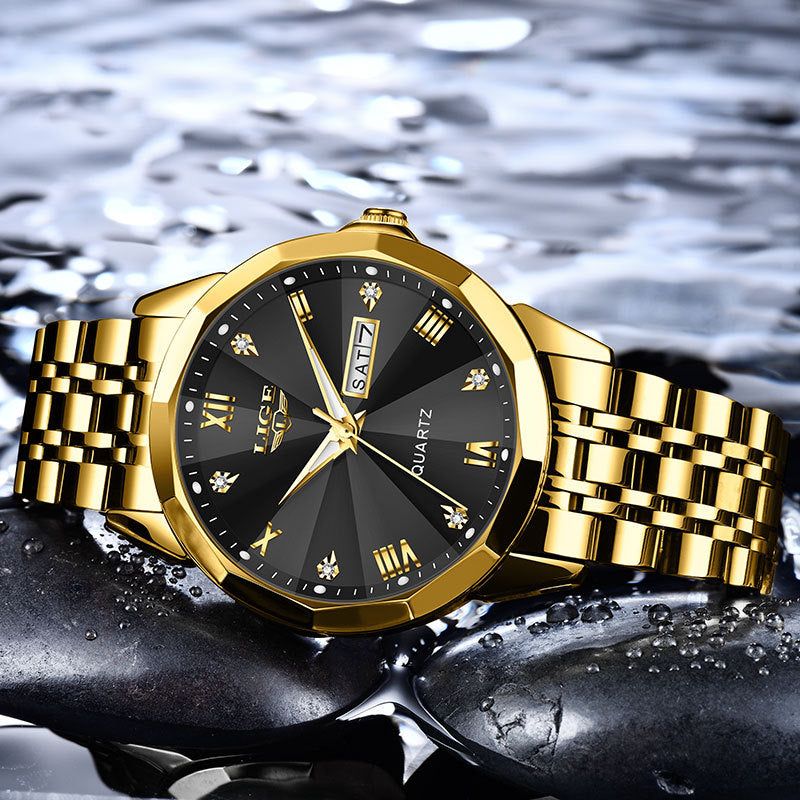 Business-Quartz-Uhr mit Dual-Kalender und Leuchtzeigern | LuxeStyle