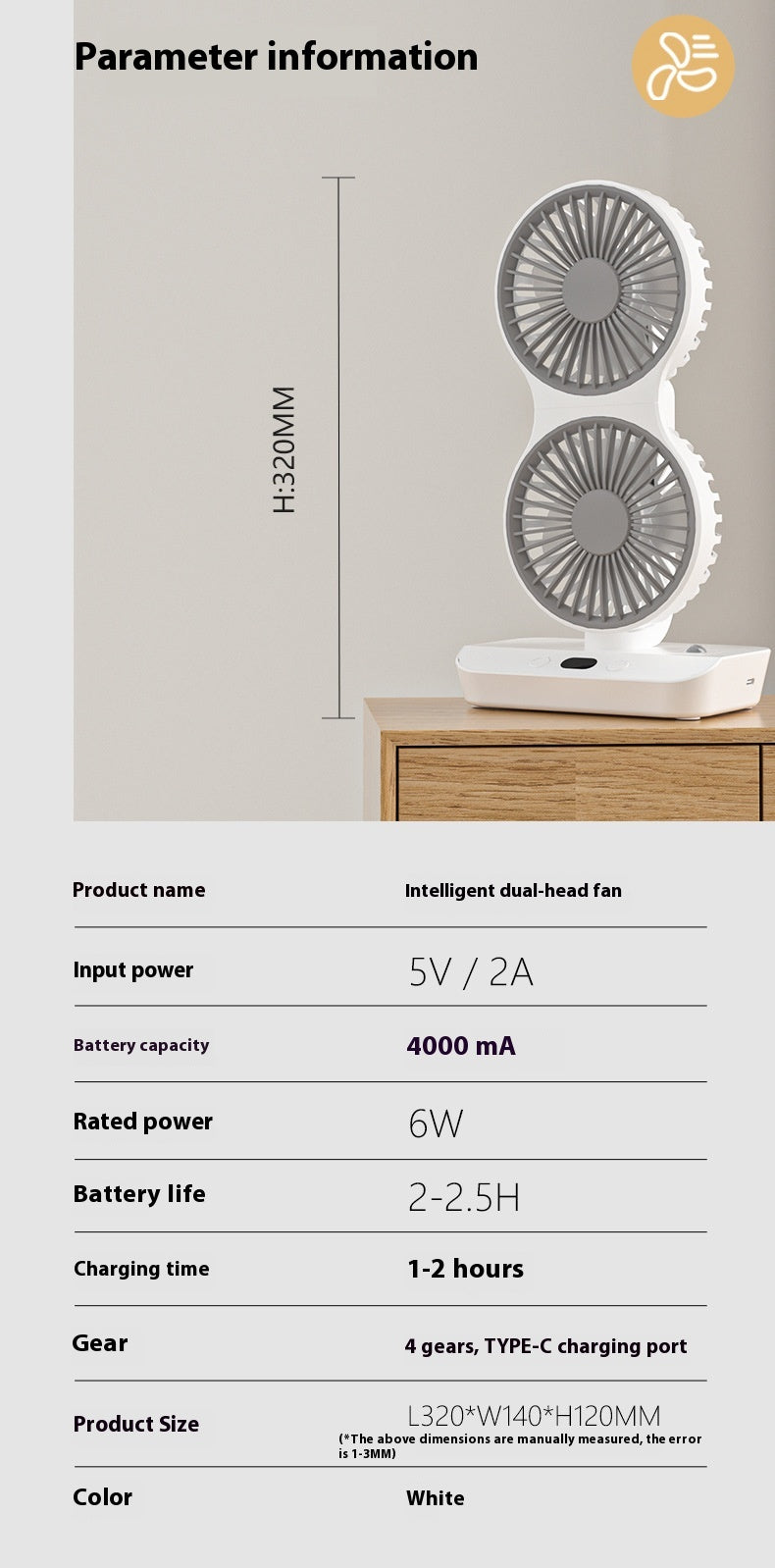 Multifunktionaler Dual-Kopf Ventilator mit Licht – Bild 5 | LuxeStyle
