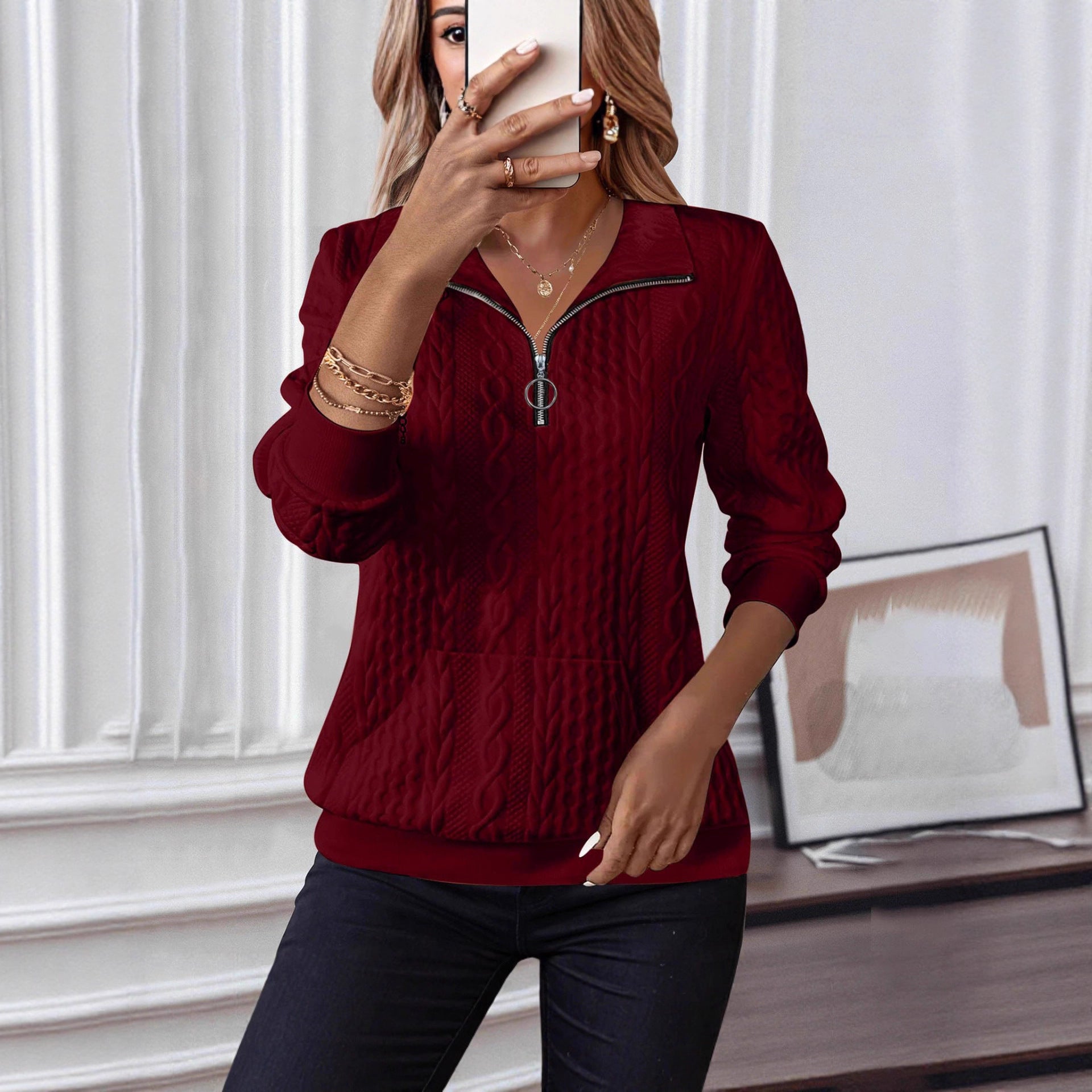 Kapuzenpullover mit Reissverschluss und Taschen