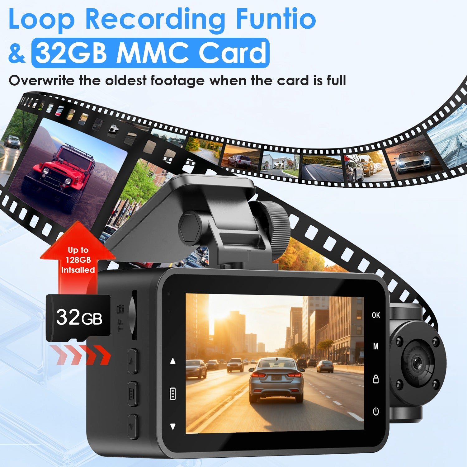 3-Kanal-Dashcam mit 1080p und Nachtsicht