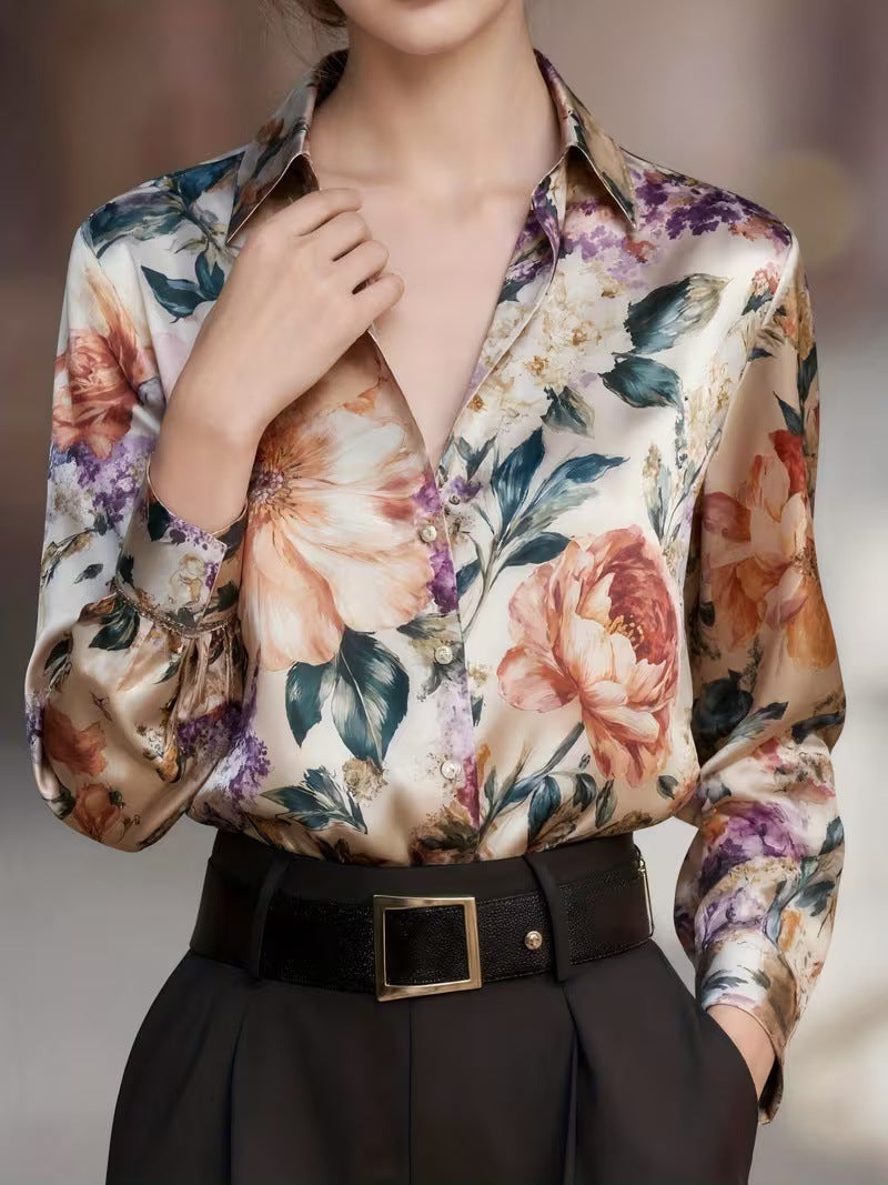 Hemdbluse mit Blumenmuster und Langarm | LuxeStyle
