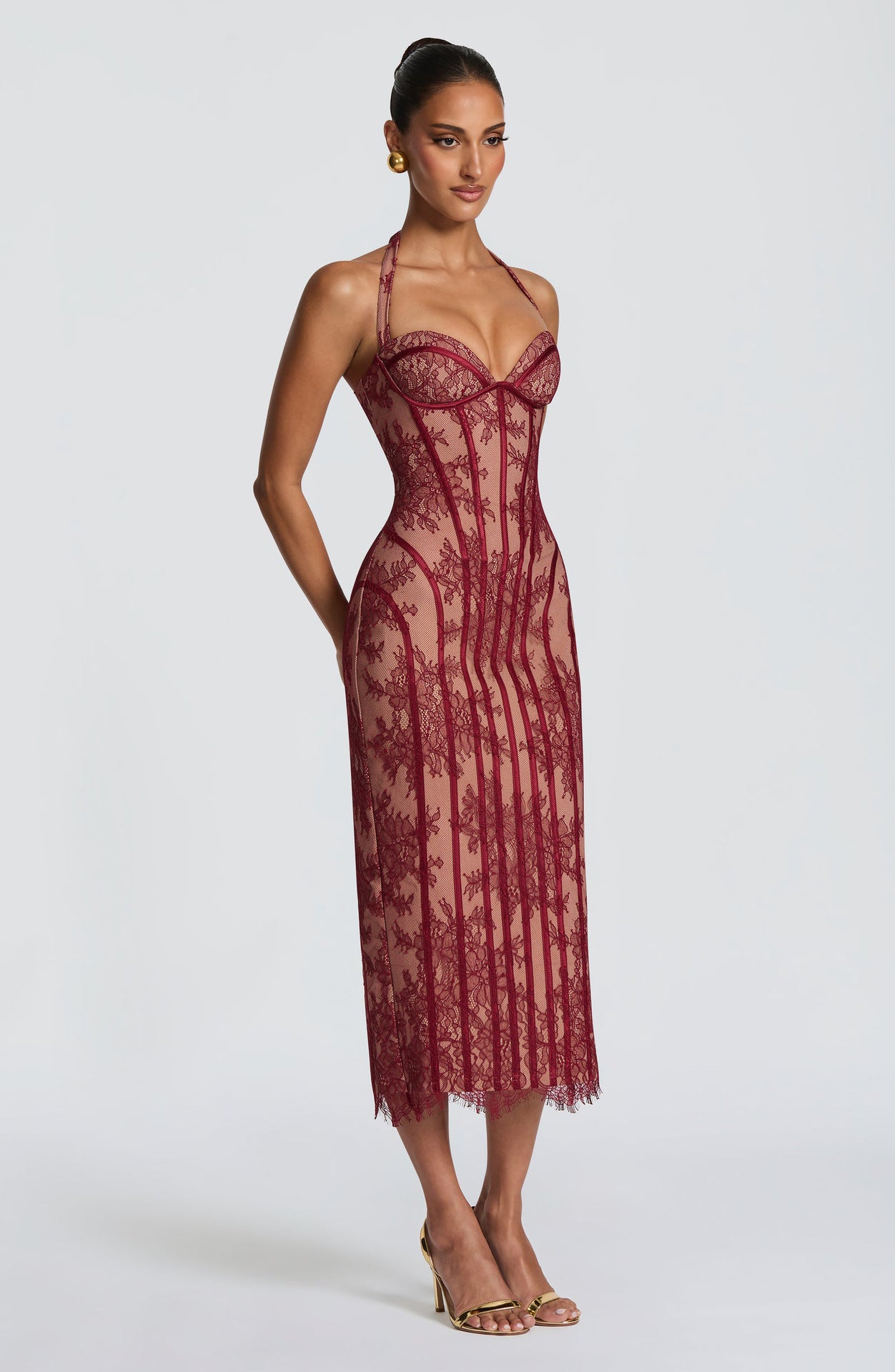 Midikleid mit Fischschwanz und Korsett-Taille