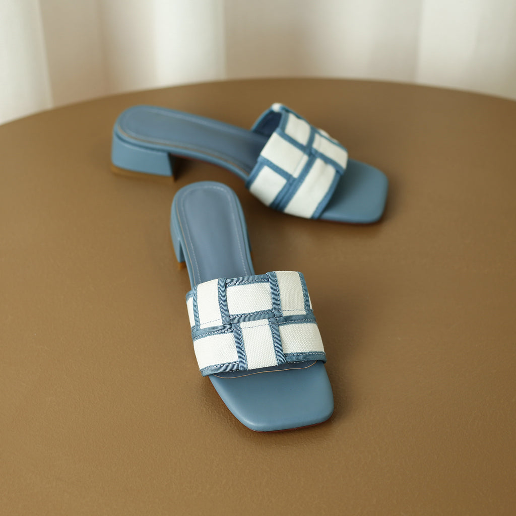 Karierte Mid-Heel Sandalette mit eckiger Spitze – Bild 11 | LuxeStyle