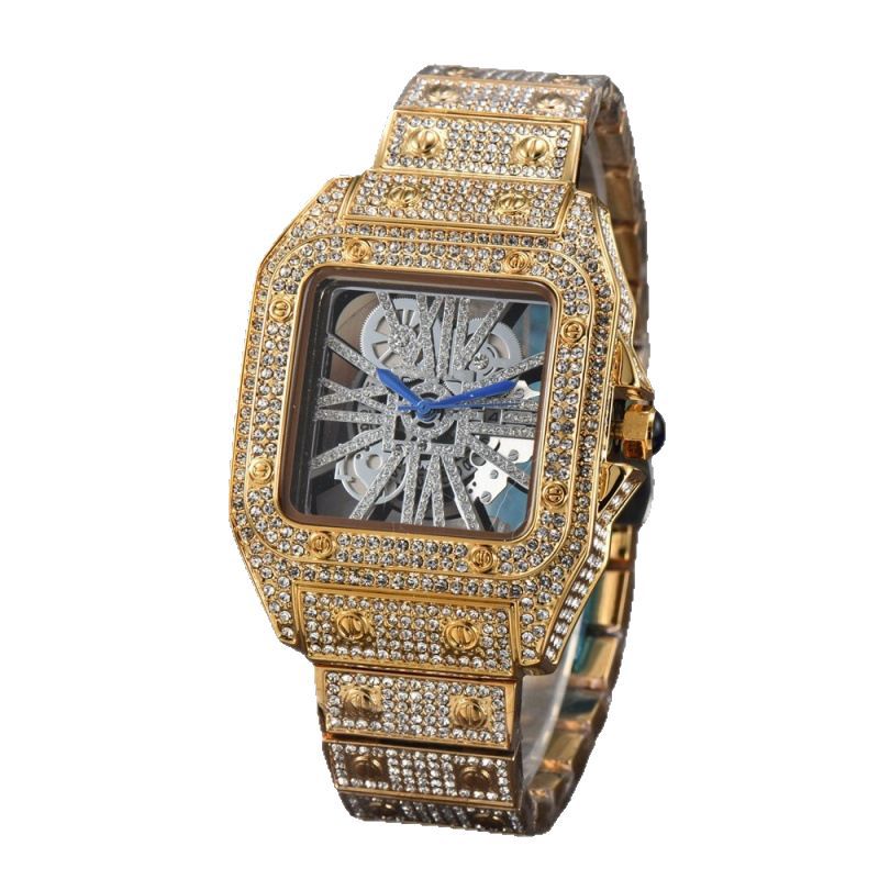 Quadratische Armbanduhr mit Edelstahlarmband und Diamantverzierung