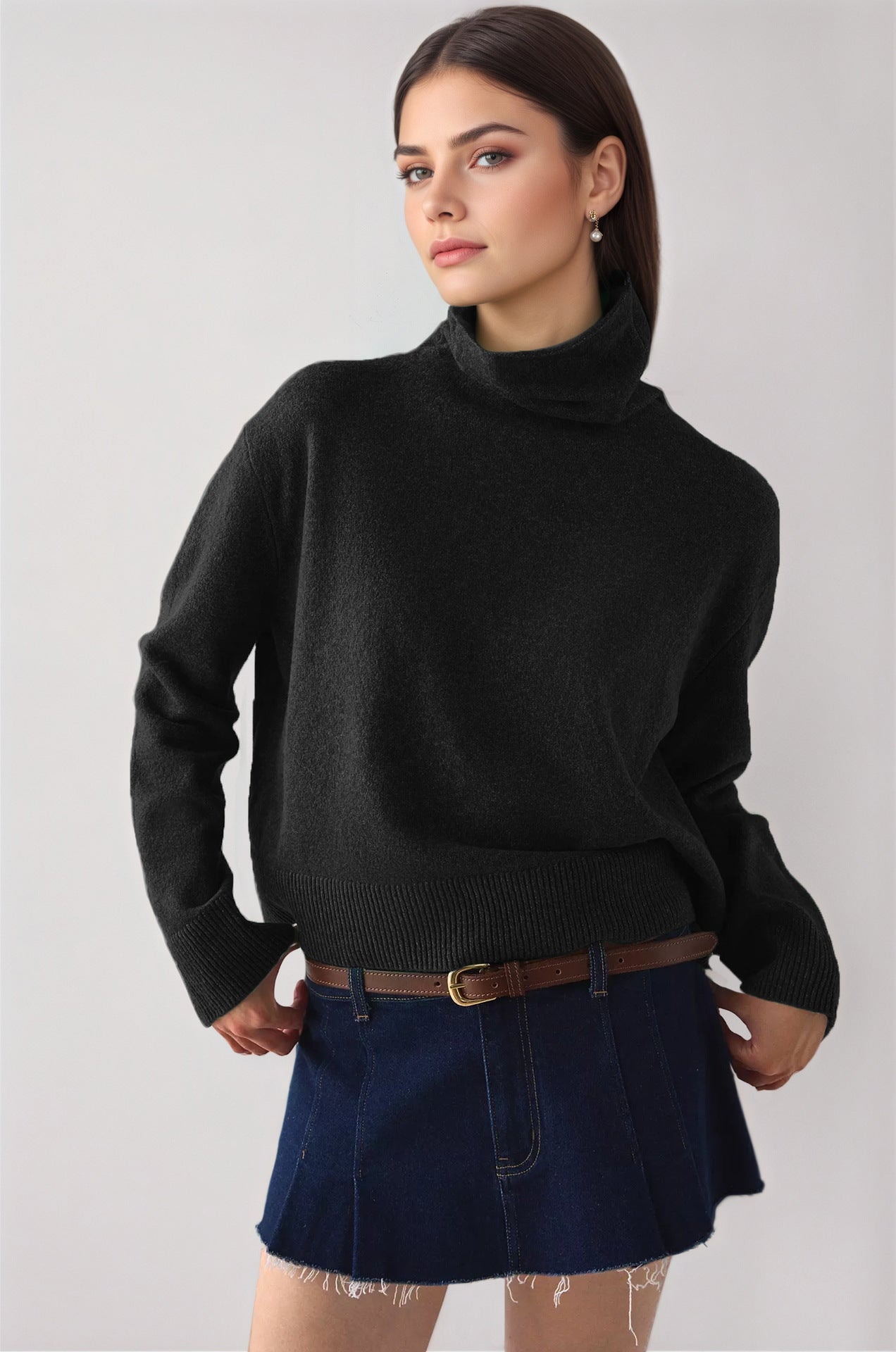 Damen Rollkragen Strickpullover
