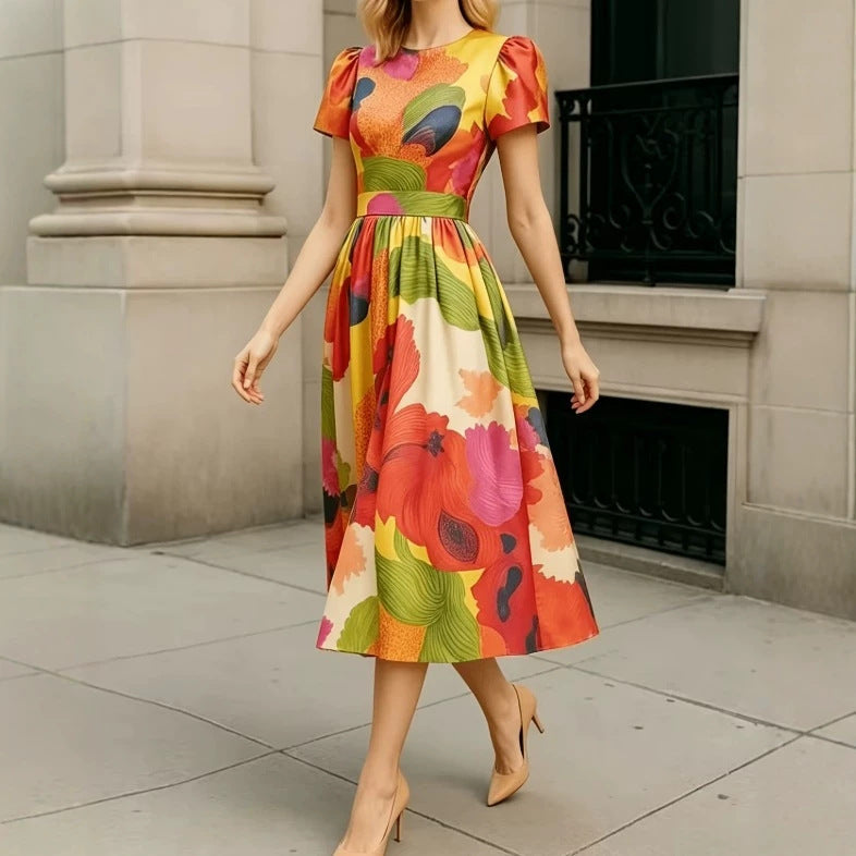 Tailliertes Maxi-Kleid mit Puffärmeln | LuxeStyle