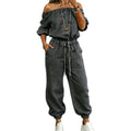 Denim Jumpsuit schulterfrei mit Bindebändern