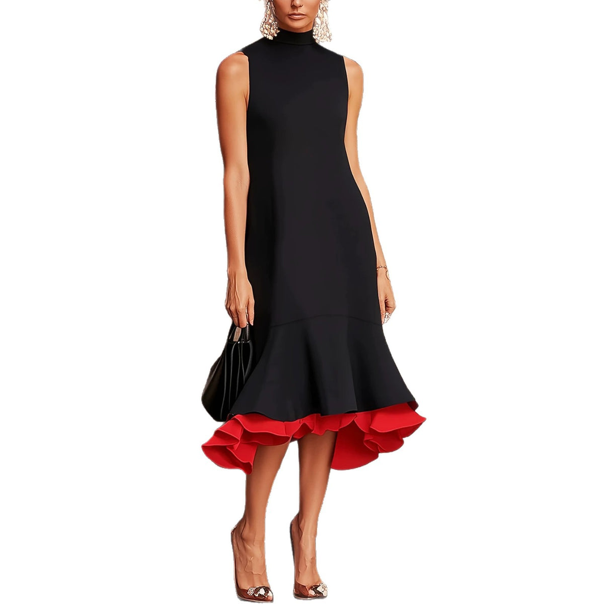 Elegantes Color-Block Midikleid mit Volantsaum – Bild 3 | LuxeStyle