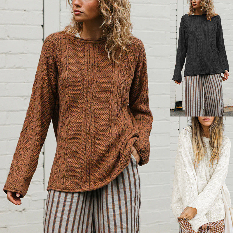 Bequemer Strickpullover mit Zopfmuster