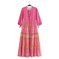 Boho Baumwollkleid mit Blumenmuster und halbem Arm – Bild 4 | LuxeStyle
