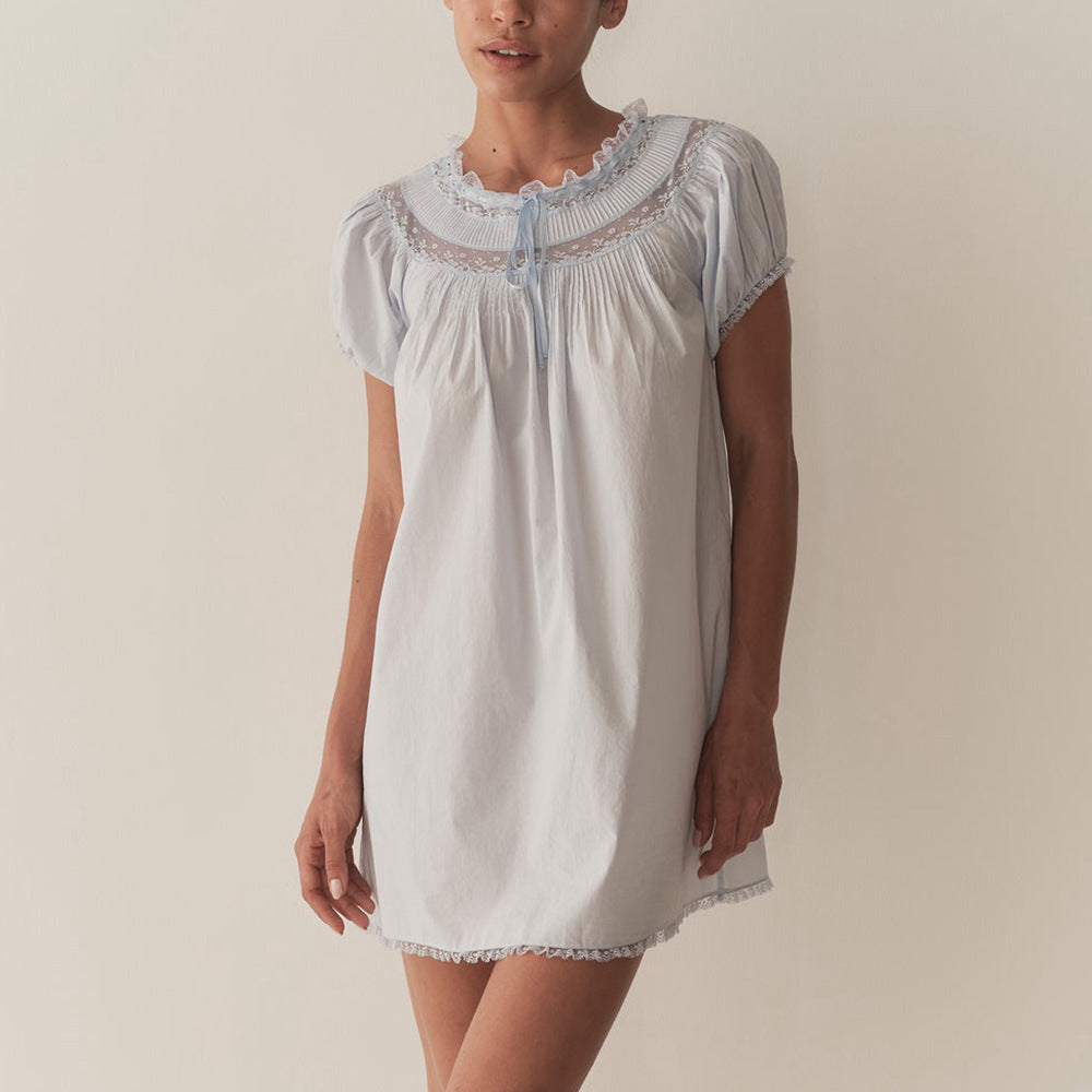 Sommerneuankunft Rundhals-Patchworkkleid mit Lacesaum