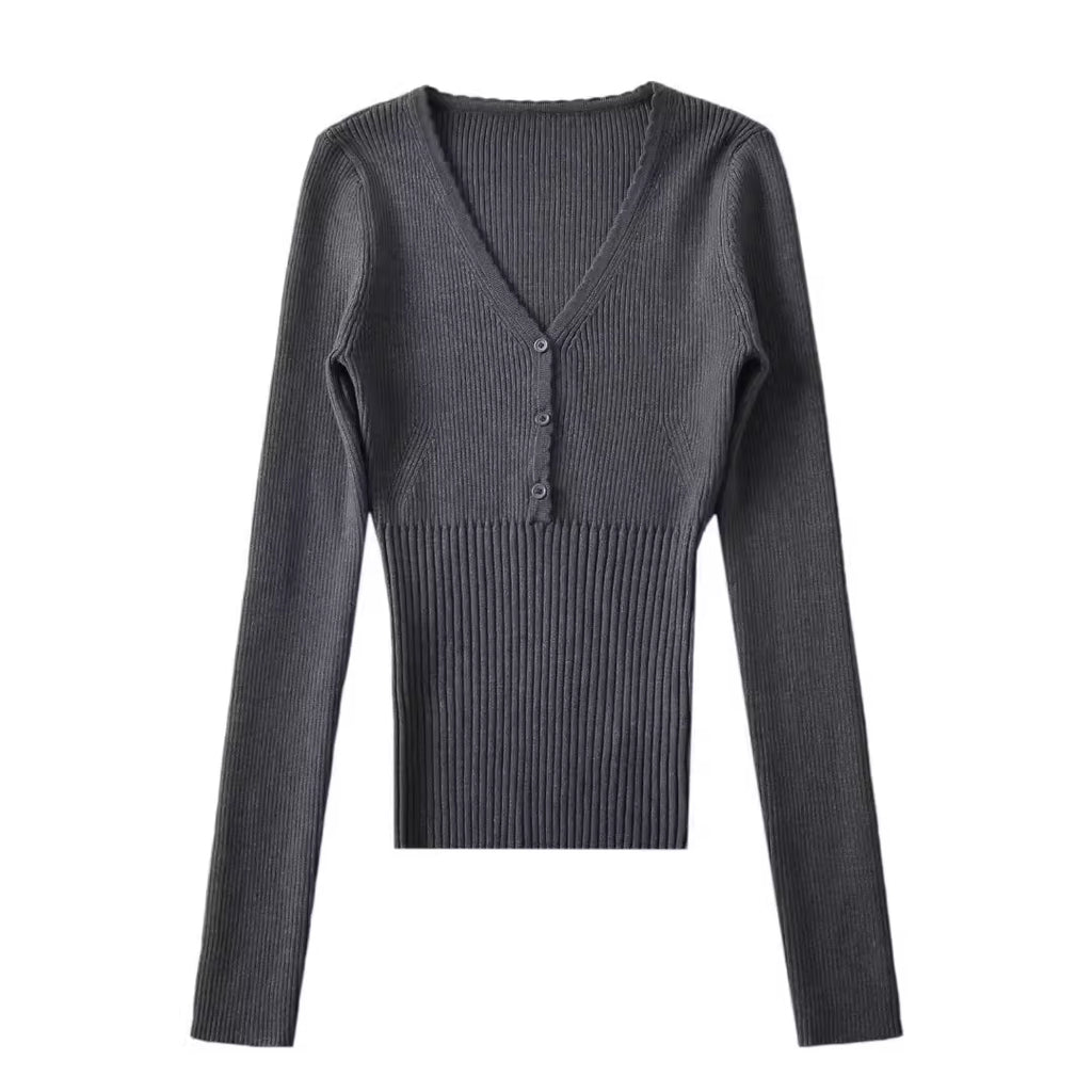 V-Ausschnitt Langarm-Strick-Top – Bild 4 | LuxeStyle