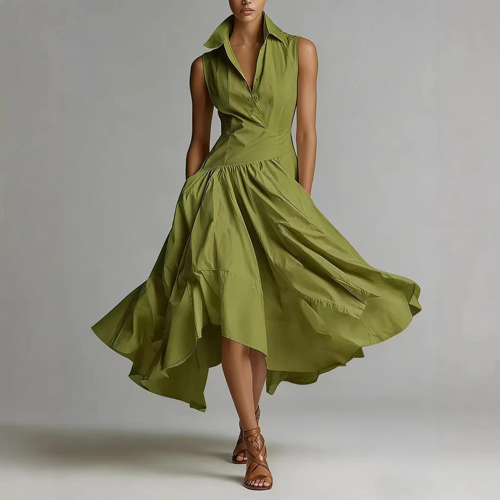 Ärmelloses Midikleid mit Hemdkragen