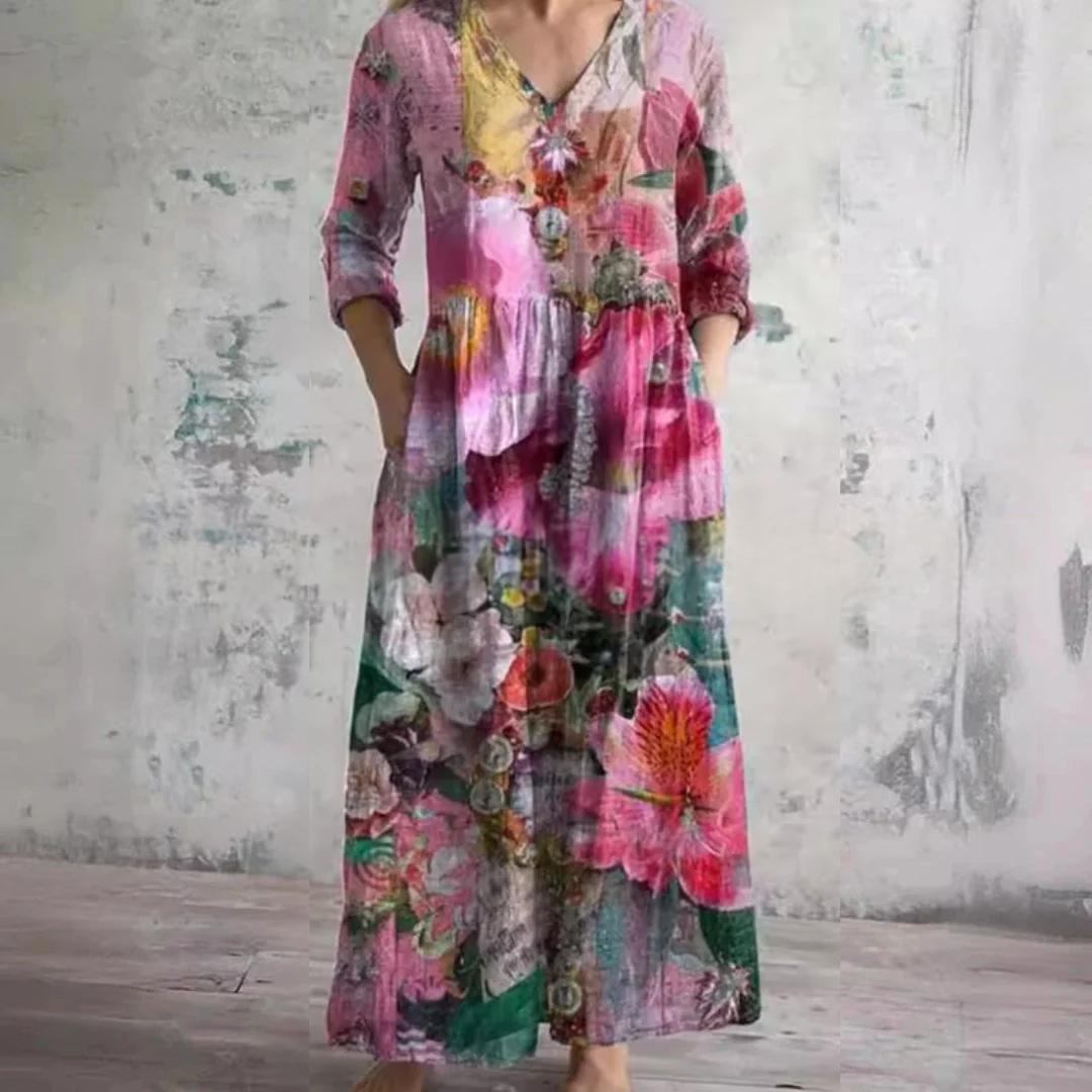 3D-gedrucktes Langarmkleid mit Porträtmuster – Bild 3 | LuxeStyle