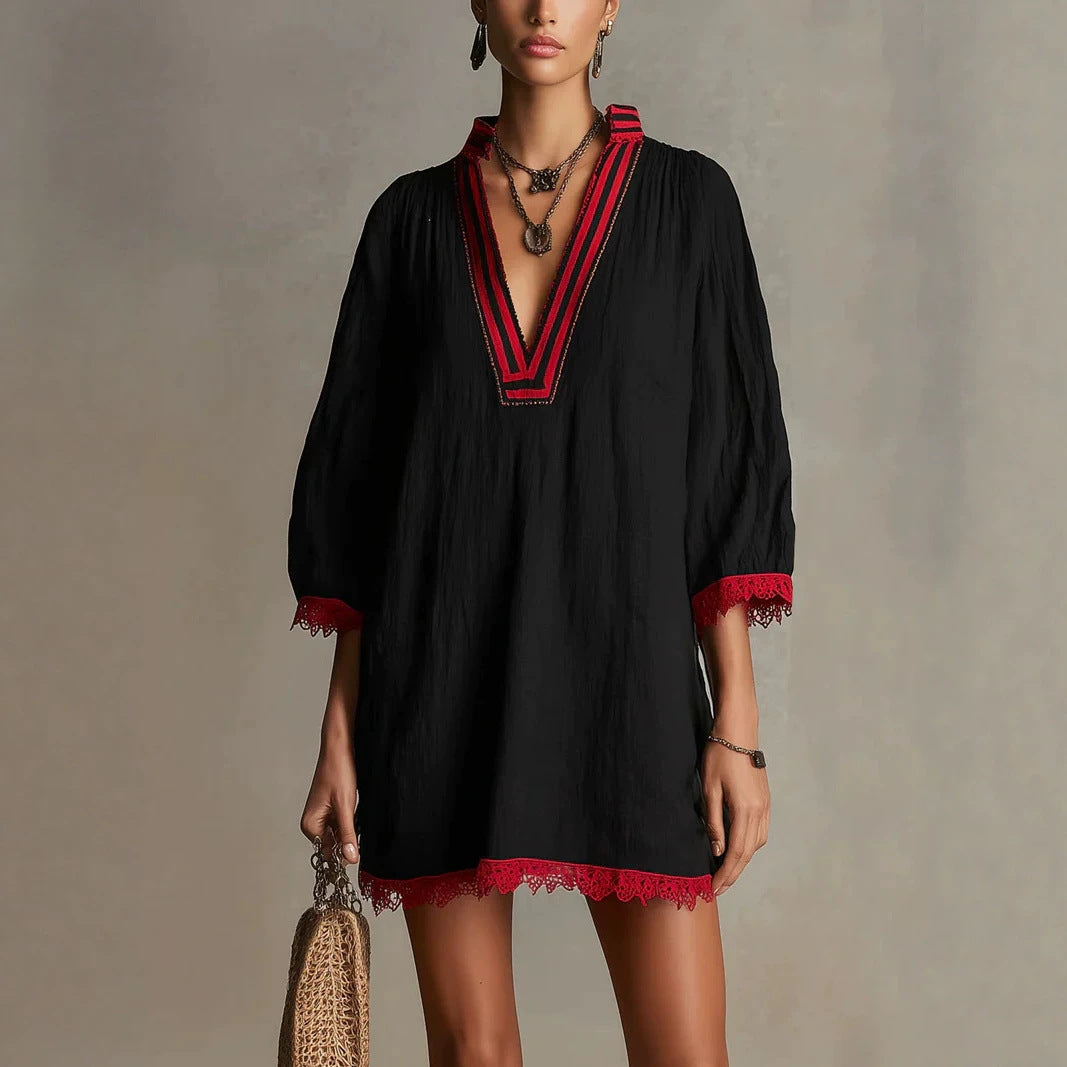 V-Ausschnitt Freizeitkleid für Damen – Bild 8 | LuxeStyle