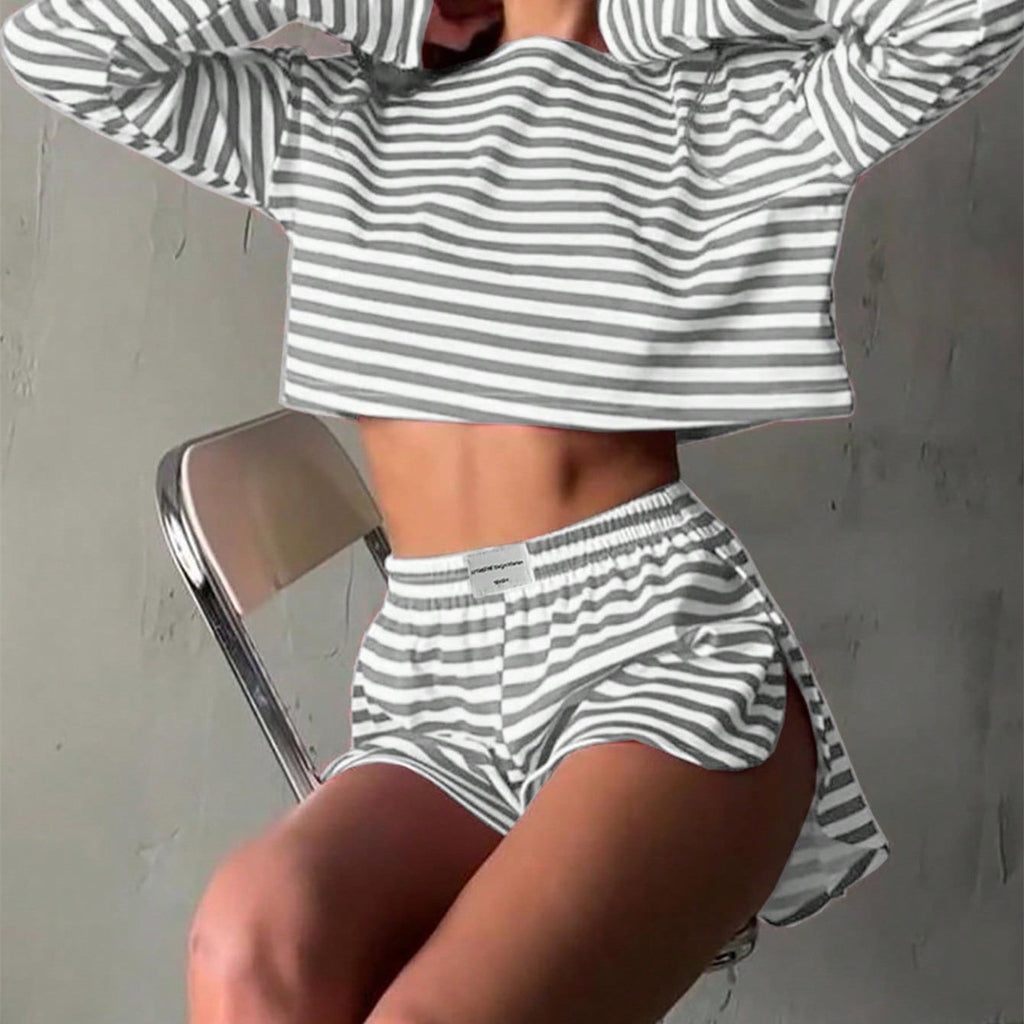 Gestreiftes Strick-Pyjama-Set mit Shorts